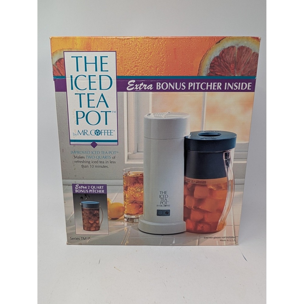 VINTAGE Mr Coffee Iced Tea Maker Pot TM1P 8 Cup White Bonus Pitcher Auto ShutOff